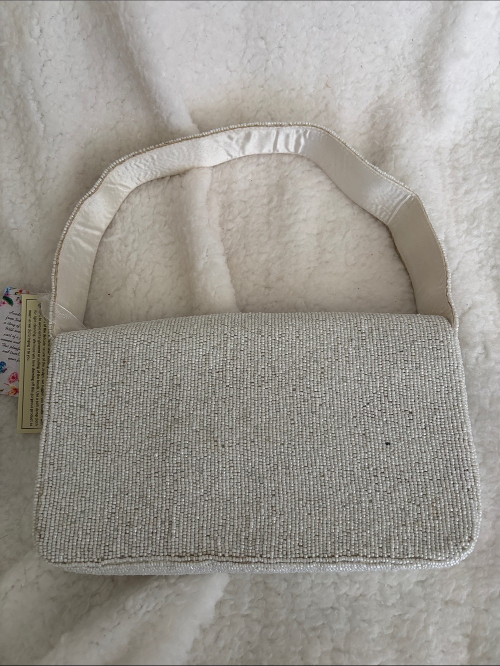 Beaded White Travel-Stamp Shoulder Bag - Picture 3 of 7